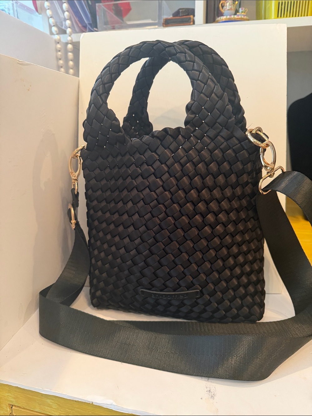 Woven Black Women’s Tote Bag with Detachable Strap- ah-dorned